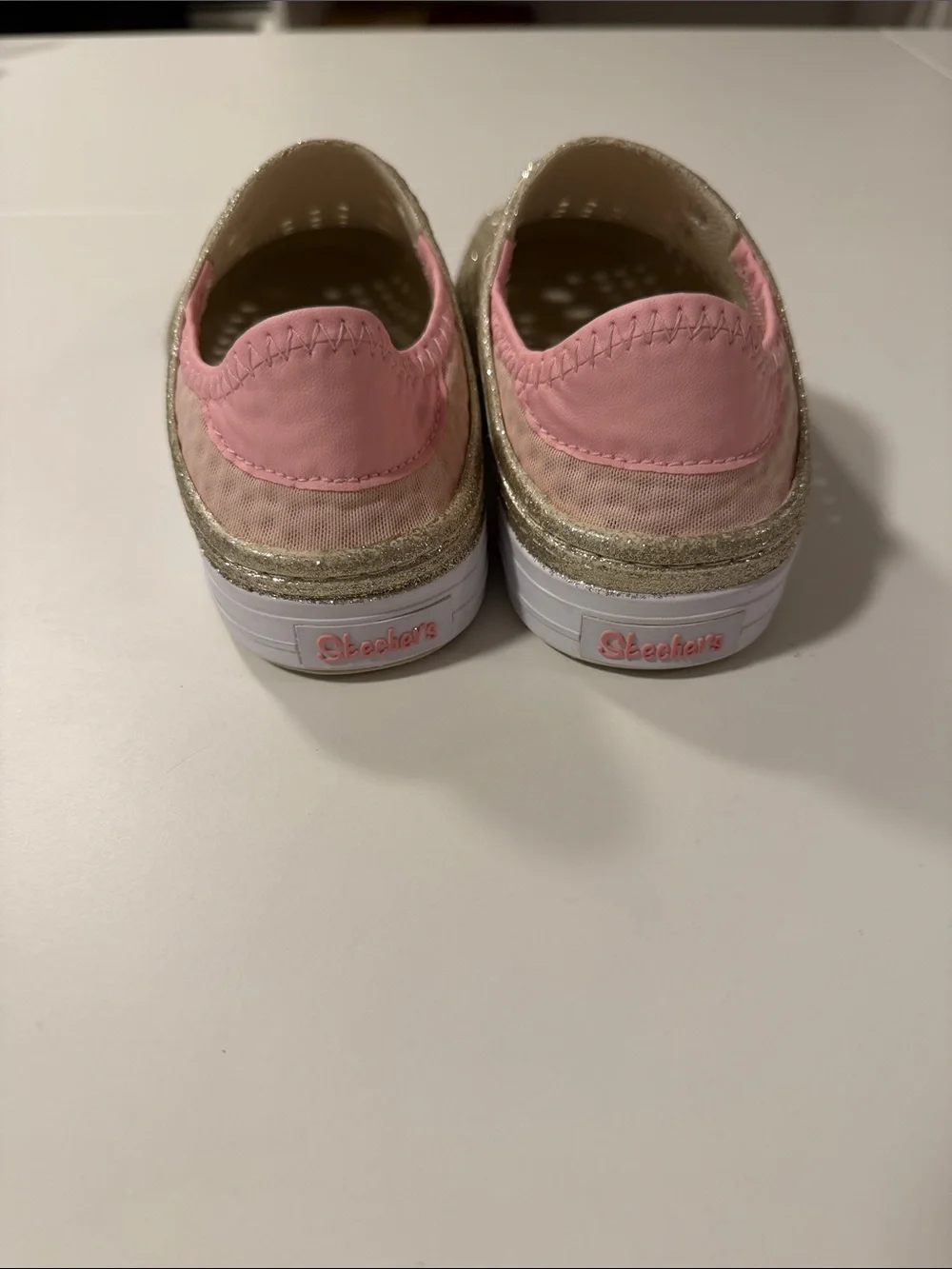 Skechers Kids Gold Glitter Slip-On Water Shoes with Pink Lining
